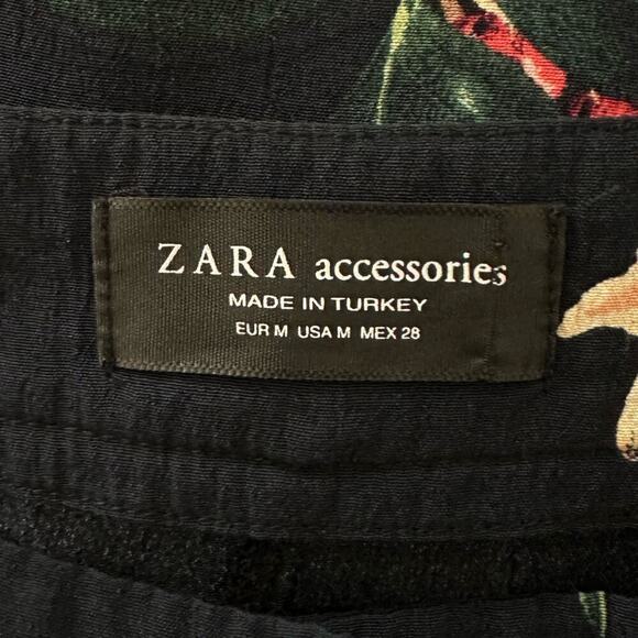 Zara Black Cream Red Floral Print Super High Rise Flowy Ruffle Shorts Sz M - Picture 8 of 10